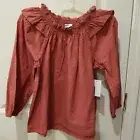 Sonoma Women 3/4 Sleeve Ruffle Shoulder Peasant Top Mauve Size Small