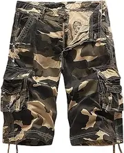 [AbelWay] Men's Cotton Camo Multi Pockets Outdoor Casual Relaxed Fit Camouflage Cargo Shorts