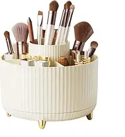 DASITON Large Capacity Makeup Brush Holder,360° Rotating Makeup Organizer,5 Slot Makeup Brushes Cup,for Vanity Decor,Bathroom Countertops,Desk Storage Container,Cosmetic Display Cases(Cream)