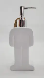 His Bathroom Soap Dispenser 9oz Glossy White Ceramic w/Silver Plastic Pump