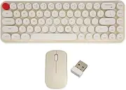 Wireless Keyboard Mouse Combo, 68 Keys Retro Typewriter Keyboard Adujustable DPI Mice, Portable Round Keycaps Keyboard with Shortcut Key, for PC Desktop Laptop (Beige)