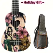 Holiday Gift 21" Pink Hawaii Girl Heart Hole Soprano Ukulele & Padding Bag