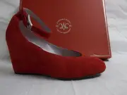 Johnston & Murphy 7 M Tracey Red Suede Ankle Strap Wedges New Womens Shoes