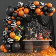 Halloween Balloon Garland Arch Kit Black Orange with Foil Cat Pumpkin and Marble