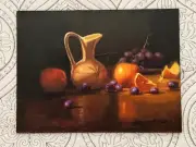 Charles Rosenthal Original Still Life Oil Painting ORANGES APPLES & GRAPES