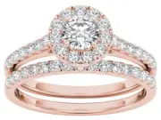 10k Rose Gold Round Cut 1Ct Diamond Bridal Set Ring Size 7 Clarity I2