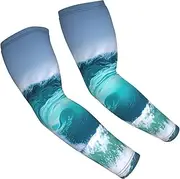 [FSCEV] Ocean Wave Sun Protection Arm Sleeves Outdoor Essentials Cooling Compression Golf Hiking Cycling
