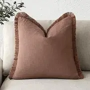 [Foindtower] Decorative Linen Fringe Throw Pillow Covers Cozy Boho Farmhouse Cushion Cover with Tassel Soft Accent Pillowcase for Chair Sofa Bed Living Room Home Decor, 18×18 Inch, 1PC, Rust