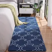 Chicrug Shag Geometric Modern Runner Rug for Bedroom, 2x6 Feet Memory Foam Indoor Hallway Runner Carpet, Fluffy Rug for Living Room Bedside Room Decor for Family, Navy/White