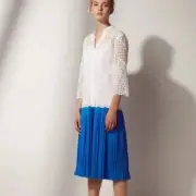 NWT $515 Sandro White Maca Eyelet Lace Pleated Dress Size 36
