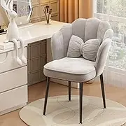 Bedroom Petal Chair with Backrest, Dressing Table Stool, Comfortable Upholstered Makeup Chair, Anti-slip Footrest Design, Free Cushion, Suitable for Bedroom, Living Room (Light Grey - Black Rack)