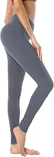 [QUEENIEKE] Women’s Yoga Pants Power Flex Mid-Waist Sports Leggings Tummy Control Workout Pants with Pocket for Running Fitness Yoga Dark Grey S
