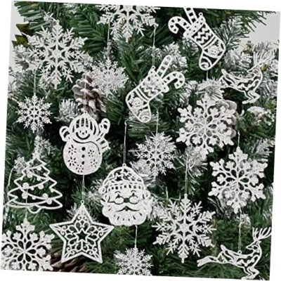 Christmas Tree Decoration Hanging Ornaments - 42 Pack Glitter Snowman Silver