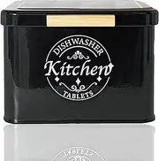 SACREDAY Farmhouse Dishwasher Pod Container with Hinged Lid. Black, 7" x 6" x 5". Modern Kitchen Decor and Accessories. Dishwasher Detergent Tablet Storage