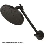 Methven KROME HI RISE WALL SHOWER 1 Spray Setting Swivel 225mm BLACK 17-7257mbk