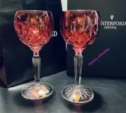 NIB Waterford Lismore Set Of 2 Crimson Hock Wine Red Crystal Glasses #146269