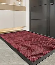 Front Door Mat Outside Entrance, Heavy Duty Natural Rubber Mat, Sturdy Trap Dirt and Moisture Indoor Outdoor Door Mat for Entryway, Patio, Garage, High Traffic Areas (Red, 60 * 90cm)