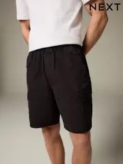 Black Elasticated Waist Cargo Shorts (AL5568) | $51