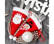10 Pcs Christmas Cutlery Holders, Snowman Santa Claus Fork Spoon Knife Pockets Tableware Pockets, Santa Hat Pockets, for Table Decoration