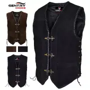 RIDERACT® Men Motorcycle Vest Suede Biker Vest Leather Motorbike Waistcoat Clasp