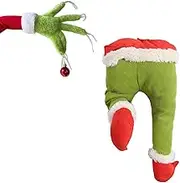 Plush Legs with Furry Green Arm, Thief Stole Burlap Pose-able for Christmas Decorations, Stuffed Legs Toy Doll for Christmas Tree Front Door Decor