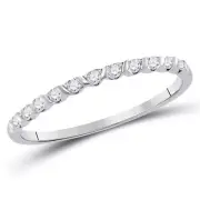 10kt White Gold Womens Round Diamond Single Row Stackable Band Ring 1/6 Ctt