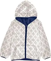 [GuoChe] Girls Sherpa Lined Merry Christmas Snowflakes Beige Toddler Girl Fleece Jacket Navy Blue Neutral Baby Girl Clothes
