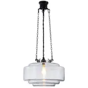 Clear Glass Brunswick Art Deco Lighting 3 Chain Pendant Lights Black Retro Period