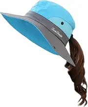 [Muryobao] Women's Ponytail Sun Hat UV Protection Foldable Mesh Wide Brim Beach Fishing Hat