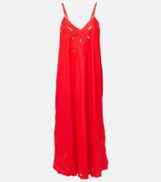 [Juliet Dunn] Juliet Dunn Embroidered cotton poplin midi dress UK 14 red