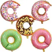 HORUIUS Donut Balloons Sweet Candy Multicolor Donut Shaped Aluminum Foil Mylar Balloons for Donut Theme Birthday Party Supplies Baby Shower Wedding Donut Time Balloons Decorations 28 inch 5PCS