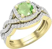 [Dazzlingrock Collection] 5.8 mm Round Gemstone & White Diamond Ladies Twisted Style Halo Wedding Ring Set, 10K Yellow Gold