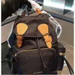 二手BURBERRY MEDIUM 中型後背包 THE RUCKSACK 黑色中款 金釦 金鍊 金鏈尼龍