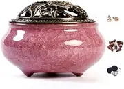 LamDawn Censer Sky Blue Incense Burner with Calabash Incense Stick Holder - Porcelain Charcoal Censer for Use with Resin Granular Powder Cone or Coil Incense (Violet)