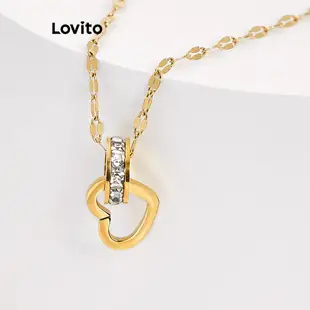 Lovito 休閒心型低過敏方晶鋯石 18K 金女項鍊 L66AD018 (金色)