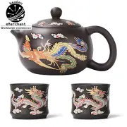 Vintage Dragons Phoenix Purple Clay Teapot with 2 Tea Cups – Kungfu Tea Set