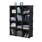 SOGA 4 Tier 12-Cube Black Portable Wardrobe Divide-Grid Modular Storage Organise