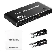 8K 2x1 USB Type-C KVM Switch 100W PD Charge for 2 Computers Share 1 Monitor