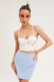 Blue Corset Mini Skirt - Size 14, Women's Mini Skirt