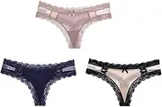 [GOODLUKE] Lace Side Panties, Bikini Lingerie Sexy Lingerie Underwear Low Waist Panties Breathable Without Trace Butt Nylon/Nylon Material 3 Pieces