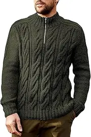 [GAOHONGMEI] Men's Knit Sweater Jumper Quarter Zip Neck Sweater Casual Work Pullover Knitted Jumper Sports Outwear Top ArmyGreen-L