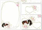Writing Paper Set Letter Pad with Envelope for Girls Children Horses Two Horses Children's Motif Letter Paper Pad Lined (Pad A5 with 25 Sheets + 15 Envelopes)