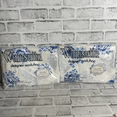 Vintage Wamsutta Double Sheet Set Fitted And Flat Blue Liberty Hall 54x75 In.
