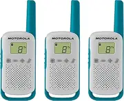 Portable FRS, T114TP, Talkabout, Two-Way Radios, Battery Operated, 22 Channel, 16 Mile, White/Blue, 3 Pack