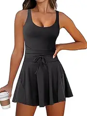 [Caracilia] Women's Tennis Mini Dresses Workout Built in Shorts Golf Athletic Sleeveless One Piece Summer Active Romper Dress