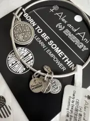 Alex and Ani BORN TO BE SOMETHING Charm Bangle Bracelet in Silver Tone w/ Card