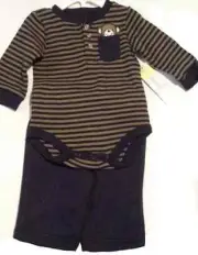 0-3 Months Outfit 2 Piece Boys Little Wonders Bodysuit Evening Blue Brown Color