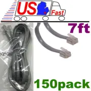 Lot150pcs 7ft RJ11 modular 6P4C 4wire Phone/Telephone Line Flat Cord/Cable
