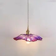 TONFON Modern Lotus Leaf Chandelier Pattern Glass Pendant Light Nordic Dining Table Cafe Hanging Light for Kitchen Island Living Room Bedroom Bedside Dining Room Hallway Ceiling Light Fixture(Purple)