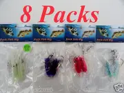 8 packs 3" rock cod rigs two Bulb Squid rigged Fishing Lures 2 x each colors